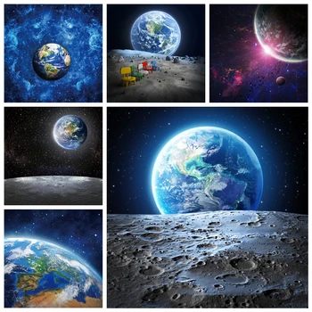 Laeacco Rojstni Dan Fotografije Kulise Vesolje Vesolje Zemlja Luna Planet Malo Astronavt Novorojenčka Foto Okolij Foto Studio