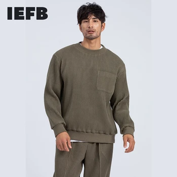 IEFB streewear Japonski modni naguban trenirke za moške domačija jacquardske jeseni, pozimi debele žep O-vratu puloverji Y4329