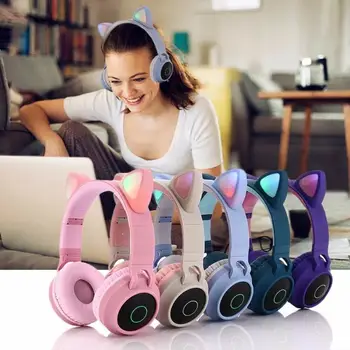 Luštna Mačka Ušesa Otroci Slušalke LED luči Z Mic Risanka brezžična tehnologija Bluetooth 5.0 slušalke Dekle Gaming Slušalke Za Darilo Otrok
