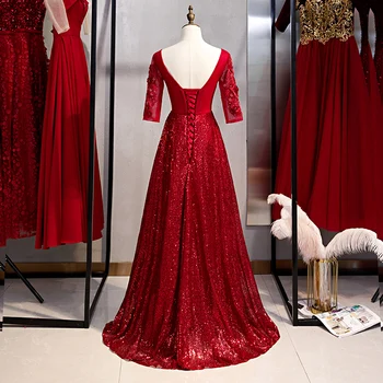 Elegantno Linijo Večerno Obleko Dolgo 2020 Dolg Rokav Formalnih Obleke, Večerne, za Ženske z Vlaka Dolga Obleka za Maturantski ples