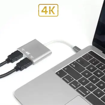 USB Tip C Dvojni HDMI Izhod Zaslona 4K 30HZ UHD Video Pretvornik Kabel Adapter za Huawei Načinu za osebni RAČUNALNIK za Macbook/ipad Pro