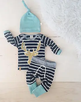 Novorojenega Dojenčka, Malčka Happy Baby Boy, Girl Obleke z Dolgimi Rokavi Bombažno Majico Vrhovi +Hlače Klobuk 3PCS Obleke Nastavite Božič Oblačila