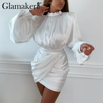 Glamaker Luč dolg rokav mini obleka Turtleneck stranka, nočni klub, elegantno bodycon obleko Modne zimske jeseni kratek vestidos