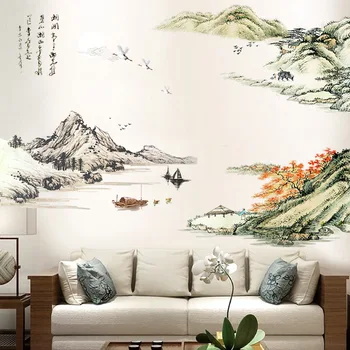 Velika Končal 190*140 cm Dnevna Soba Krajinskega Slikarstva na Steni Spalnice Študija Dekoracijo Kitajski Slog Stenske Nalepke