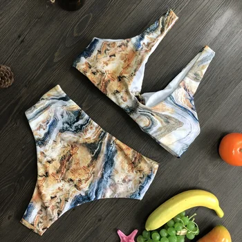 Seksi Žensk Visoko Pasu Bikini Komplet Kopalke 2020 2 Kos Tiskanje Kopalke Mozaik Tangice Brazilski Kopalke
