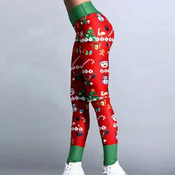 Božič Dokolenke Ženske Seksi Visoko Pasu Suh Leggins Fitnes Legging Ženske Natisnjeni Vaja Dokolenke Stretch Hlače Hlače