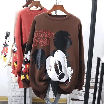 Nove Disney Mickey Mouse Dekle Svoboden Hoodies Risanka Tiskanje Žensk Tanke Majica Plus Velikost Ženski Puloverji Plašč Divje Jakna