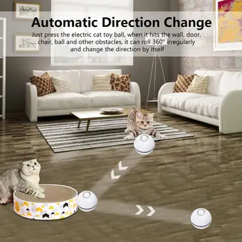 Pametna Mačka Interaktivna Igrača Žogo USB Pisane lučke LED Samostojno Vrtenje Žogo Z Catnip Pet Igranje Snemljiv Bell Pero Igrača