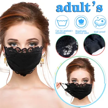Ženske Črni Cvet Vezenine, Čipke Moda Nastavljiva Očesa Tanke Dihanje Maske za Ženske Masko Elastična Maska s Filtri