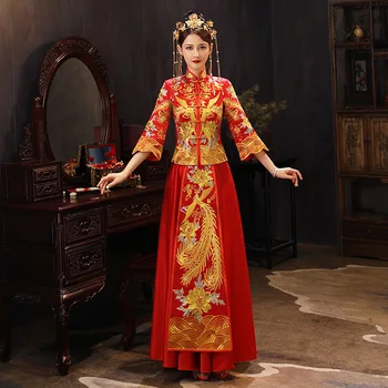 Plus Velikost 6XL Ročno Vezenje Phoenix Cheongsam Tradicionalno Poročno Obleko Orientalski Slog Obleke Kitajska Trgovina z Oblačili