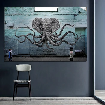 Zidana Slona Hobotnica Bitje, Slikarstvo, Tisk na Platno Pop Art Živalskih Stenske Slike za dnevno Sobo Cuadros Dekor Brez Okvirja