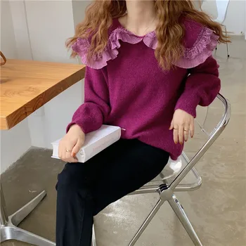 Tujec Kitty Jeseni Korejski Retro Čipke River Puloverju 2020 Ženske Barva Mehko Svoboden Tuji Modni Stil Vsestranski Pulover