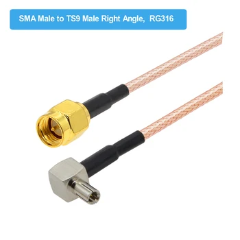 2PCS RP-SMA Moški, da Komolec TS9 Moški Vtič pravim Kotom RG316 Podaljšek Podaljšek Kabla za 3G Modem Usmerjevalnik Antena Kabel Skakalec