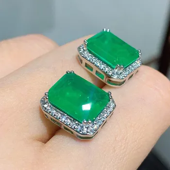 Jellystory luksuzni S925 sterling srebrni nakit set z pravokotnik smaragdna ogrlica, uhani za ženske poroko udejstvovanje stranka