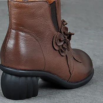 CEYANEAO Jesensko-Zimske sezone Nacionalni vintage stil ženske čevlje z mehkimi podplati; Ženske kratke cowhide čevlji z visokimi petami
