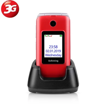 Ushining 3G Mobilni Flip Telefon Zaslon, Dual SIM Rdeče Odklenjena Višji Mobilni Telefon Velik Gumb Združljiv Enostaven za uporabo za Starejše
