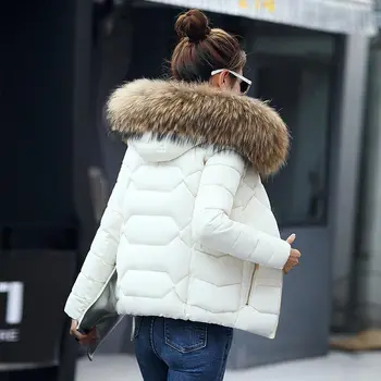 Navzdol plašč ženski slim zimske jakne ženske 2021 novo krzno ovratnik hooded topla puhovka ženske vrhnja oblačila zimski plašč jakna ženske