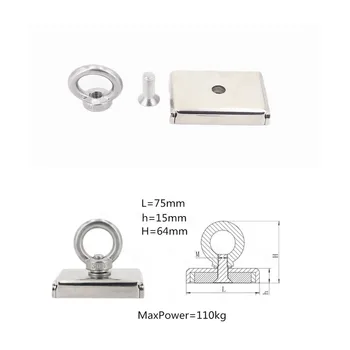 L75xH15mm Močnim Neodymium Magnetom Dvojni stranski Iskanje magnet kavljem super moči za Reševanje Ribolov magnetni Stell držalo