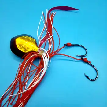 HOOFISH 2pcs/veliko 80 g Lignjev, šablona fishing lure 140mm kovinska šablona glavo z gumo krila 3D OČI morskega Ribolova Vab