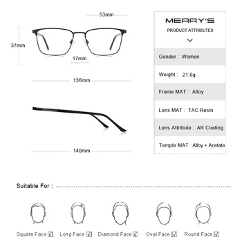 MERRYS DESIGN Moških Luksuzni Titanove Zlitine Kvadratnih Optika Očala Moških Ultralahkih Oči, Kratkovidnost Recept Očala S2039