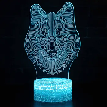 Ležal volk temo 3D Lučka LED nočna lučka 7 Sprememba Barve Dotik Razpoloženje Lučka za Božično darilo Dropshippping