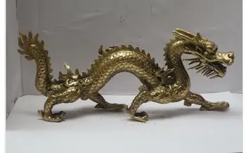Baker Medenina Lepe Domov Dolg 11 inch Kovinske obrti Doma Dekoracijo Kitajski Medenina Vklesan Zmaj Kip zmaj Kiparstvo