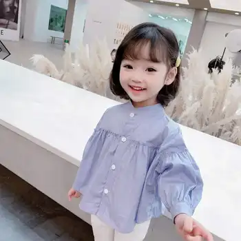 2020 jeseni novo otrok korejski otroška oblačila dekleta deklice dolg rokav puff sleeve solid color majica