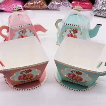 10pcs Tea Party Gift Box Tea Cup Čajnik Obliko bonboniera Poročno Darilo za Gosta, Baby Tuš Rojstni dan Dobave