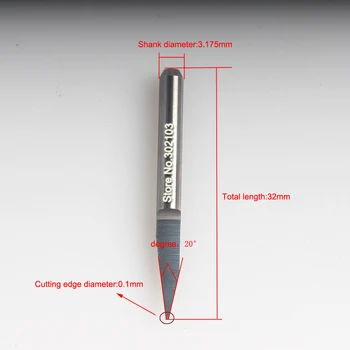 10pcs CNC 3.175 orodja Karbida PCB Graviranje Bitov Usmerjevalnik Orodje 20 Stopnja 0,1 mm Tip Rezanje Nož Karbida Carving Rezila CNC Usmerjevalnik