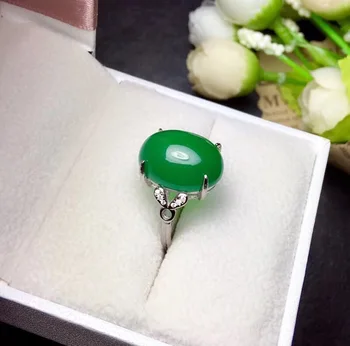 Naravna zelena chalcedony obroč, lepe barve, lepo smaragdno lepa, 925 srebro, prst prstan velikost podporo prilagajanje