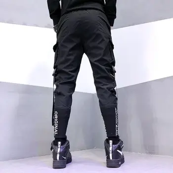 Moda za Moške Hip-Hop Hlače Ulične Traku Moške Obleke za Prosti čas Žep Hlače Elastični Pas Hlače Sweatpants Ulične