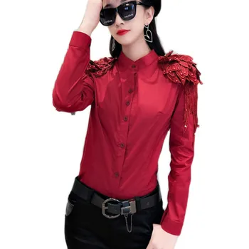 Ins vroče 3D Swing majice ženske vezenje pero majice ženske krasijo vrh retro oblačila ženske bluzo bombaž