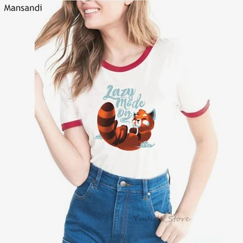 Srčkan Rdeči Panda Leni Način, živali print majica s kratkimi rokavi ženske obleke 2019 beli modi smešno tshirt femme poletje vrhovi ženska t-shirt majica