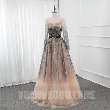 YQLNNE Gradient Til Dolg Rokav Večerne Obleke 2020 Aline Beading Dubaj Večerno obleko Formalno Stranko Obleko Elegantno
