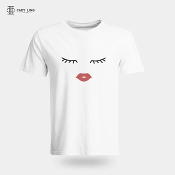 2020 Ženske Majice Rokav Priložnostne Natisniti Moda O-Vratu Divje Belo Rdeče Ustnice Elegantne Dame Preprosto Poletje T-shirt ženski