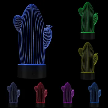 3D Kaktus Puščavske Rastline Obliko Oblikovana Vizualna Lučka 3D Optično iluzijo Ustvarjalni Luči Doma Dekor LED Neon Noč Svetloba namizne Svetilke