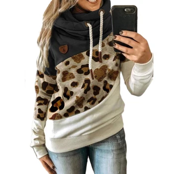 Ženska Majica Dolg Rokav Leopard Moda Splice Svoboden Plus Velikost Pozimi 5XL Prevelik pulover s kapuco Puloverju korejskem Slogu Oblačila