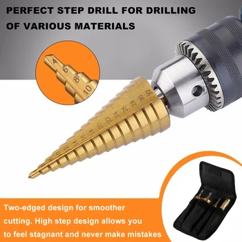 5pcs Hss korak drill bit nastavite cone luknjo rezalnik Taper meritev 4 - 12 / 20 / 32mm 1 / 4 