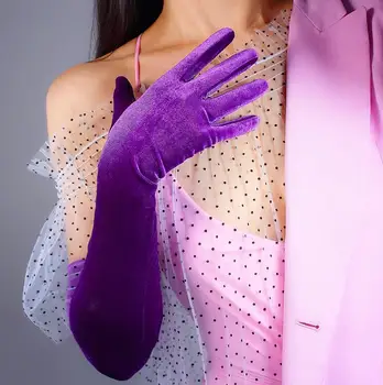 Ženske 'a moda seksi slim velvet touch rokavice lady' s club uspešnosti formalno stranko elastična dolgo vijolično rokavice 60 cm R1955