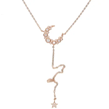 Luksuzni 925 sterling srebro Seksi žensk lady nakit luna star čar dolge verige lariat Y obliko luštna punca elegantne modne ogrlice