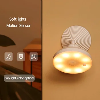 LED Noč Svetlobni Senzor Gibanja Brezžični USB Polnilne Noč Svetilka Za Kuhinjo, Kabinet, garderobna omara, ki Visi Magnetni Stenska Svetilka