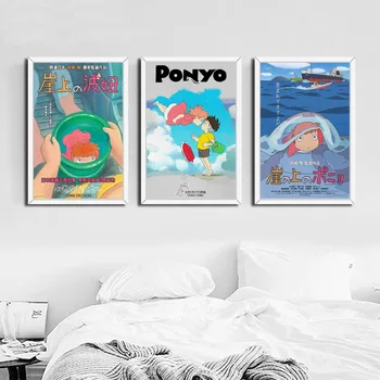 Hayao Miyazaki Anime Film Plakat Ponyo Na Cliff ob Morju Wall Art Platno Slikarstvo Sliko za Dnevni Sobi Doma Dekor