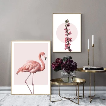 Skandinavski Slog Flamingo Cvet Wall Art Platno Plakat In Tiskanje Roza Minimalističen, Dekorativno Slikarstvo, Fotografijo, Dnevna Soba Dekoracijo