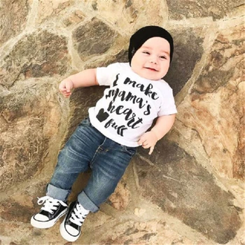 Baby Boy Vrhovi T-shirt+Denim Jeans Hlače 2Pcs 2017 Novo Bebes Poletje Baby Boy Oblačila, ki Priložnostne Otroci Obleko, Otroci, Oblačila, Nastavite