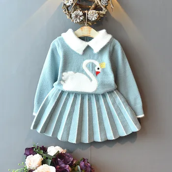 Menoea Otroci, Oblačila, Obleke 2020 Pozimi Dekleta Baby Jopica Komplet Swan Je Natisnjena Roza Modra Jesen Dekle Oblačila Otroci Kopalke