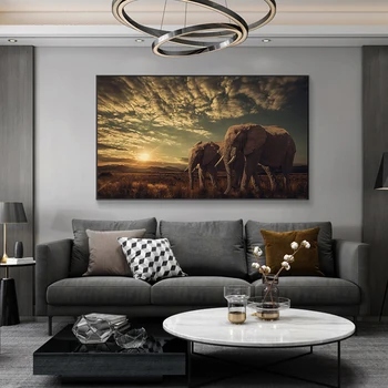 Afriške Savane Dveh Slonov Platno Umetniško Slikarstvo, Plakatov in Fotografij Skandinavskih Cuadros Stenskih slikah, za dnevno Sobo