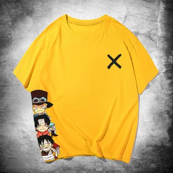 Otroštvo Luffy Sabo Portgas D Ace Kratek Rokav Harajuku Anime Majica s kratkimi rokavi Moški Bombaža T-shirt Enem Kosu Svoboden Tshirt Tiskanje Vrh