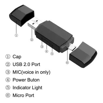 8GB Mini Prenosni Snemalnik Snemalnik HD Digital, USB, Micro USB Snemanje, U Disk OTG Za Android Dvojni Plug WAV Snemalniki