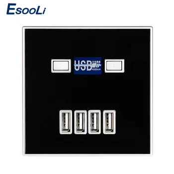 Esooli Črna, 4-VRATA USB 4A Polnilnik Ac EU Vtič v Vtičnico električno Vtičnico Plošči Električni Polnilnik Ac Polnjenje