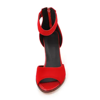 Fanyuan 2021 Jedrnato Žamet Dame Sandale Mature Peep Toe Ženske v Visokih Petah Zadrgo Zapatillas Mujer Urad Obleko Lady Čevlji